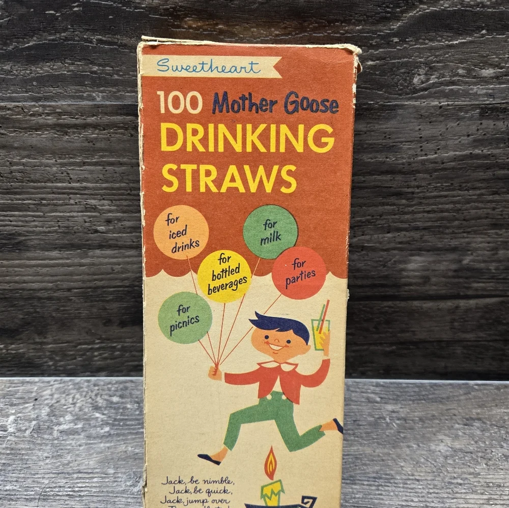 Vintage‎ Sweetheart 100 count Mother Goose Drinking Straws NIB Soda Fountain